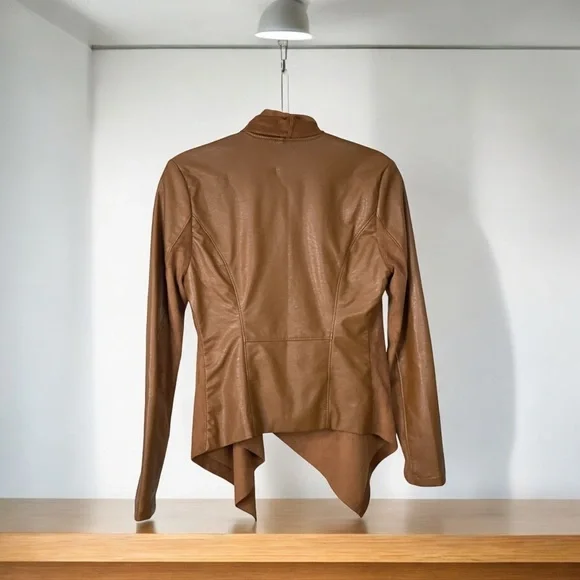 Blank NYC Draped Moto Faux Vegan Leather Mixed Media Jacket S. - Picture 3 of 8